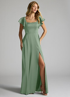 Azazie Bondi Bridesmaid Dresses Matcha A-Line Bow Stretch Satin Dress image2