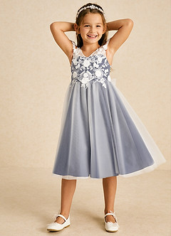 Azazie Sunnie Flower Girl Dresses Stormy A-Line Lace Tulle Dress image4