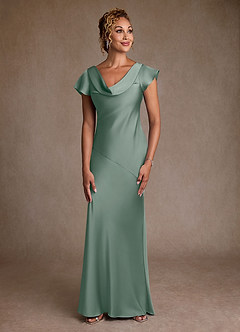 Azazie Shelby 신부의 어머니 드레스 인어 주름진 스트레치 새틴 플로어 길이 드레스 image1