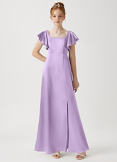 Azazie Bondi Junior Lilac A-Line Side Slit Metallic Satin Dress image1