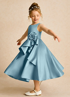 Azazie Hermia Flower Girl Dresses Moody Blue A-Line Sleeveless Matte Satin Dress image3