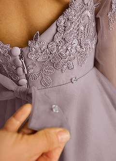 Azazie Precious Flower Girl Dresses Dusk A-Line Lace Tulle Dress image6