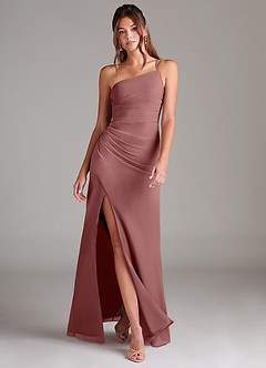 Azazie Eren Bridesmaid Dresses Desert Rose Sheath One Shoulder Chiffon Dress image1