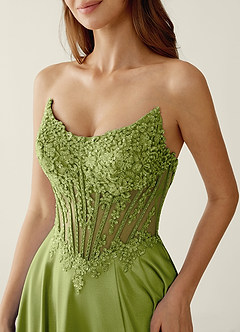 Zuri Basil Satin Wrap Beaing Corset A-line Prom Dress image7