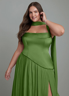Azazie Stephanie Bridesmaid Dresses Basil A-Line Pleated Stretch Satin Dress image13