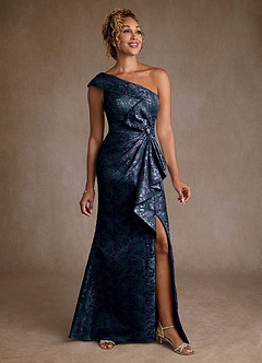 Azazie Hampton Abiti per la Madre della Sposa Abito Sirena in Jacquard Monospalla Marino Scuro image4