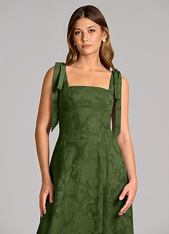 Azazie Debra Bridesmaid Dresses Olive A-Line with Pockets Floral Burnout Dress image2