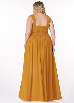 Azazie Zapheira Abiti da Damigella Abito A-Line in Chiffon Increspato Caramello image8