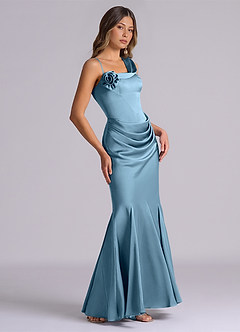 Azazie Inara Brautjungfernkleider Meerjungfrau-Linie Plissee Stretch-Satin Kleid Stahlblau image5