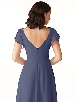 Azazie Omari Robes de demoiselle d'honneur Robe Trapèze en Mousseline de soie Bleu Orageux image6