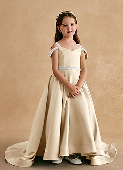 Azazie Jodi Abiti da Ragazza di Fiori Abito A-Line in Raso Opaco Champagne image4