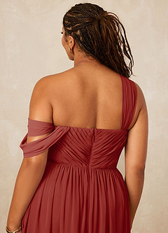 Christian Siriano Bridal for Azazie 1014 Bridesmaid Dresses Terracotta A-Line Off the Shoulder Chiffon Dress image16
