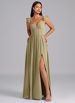 Azazie Denisse Bridesmaid Dresses Moss Green A-Line Ruched Chiffon Dress image1