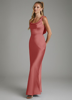 Azazie Elena At-home Try On Dresses Dusty Sage Mermaid Pleated Stretch Satin Dress image5