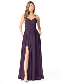 Azazie Cora Robes de demoiselle d'honneur Robe Trapèze en Mousseline de soie Plissée Prune image1