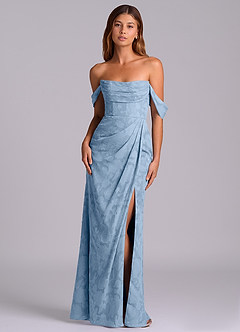 Azazie Johana Bridesmaid Dresses Powder Blue Mermaid Off the Shoulder Floral Burnout Convertible Dress image1