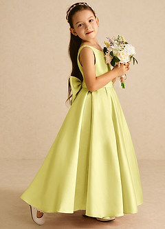 Azazie Pipsy Flower Girl Dresses Lemon Sorbet A-Line Bow Matte Satin Dress image3