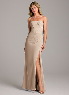 Azazie Chantel Bridesmaid Dresses Taupe Sheath Strapless Chiffon Convertible Dress image1