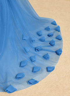 Azazie Lorita Abiti da Ragazza di Fiori Abito A-Line in Tulle Perline Blue Jay image9