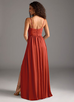 Azazie Alia Bridesmaid Dresses Rust A-Line Pleated Stretch Satin Dress image4