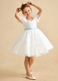 Azazie Debbie vestidos de niña de las flores Vestido de Marfil Azul Cielo de Organza de Princesa con Escote de Corazón image2