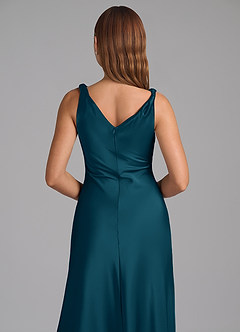 Azazie Nerine Abiti da Damigella Abito A-Line in Raso Elasticizzato Plissettato Blu Inchiostro image2