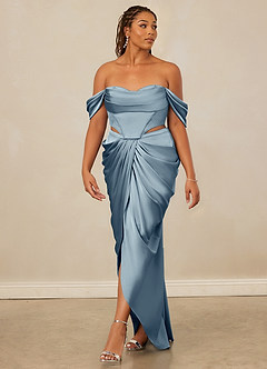 Christian Siriano Bridal for Azazie 1016 Bridesmaid Dresses Off Shoulder Stretch Satin and Chantilly Lace Two Piece image12