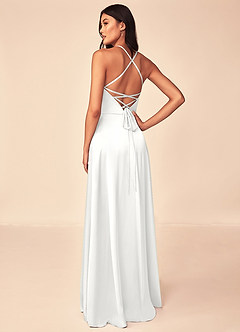 Azazie Mei Bridesmaid Dresses White A-Line V-Neck Stretch Satin Dress image2
