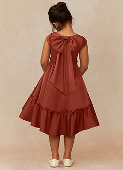 Azazie Lee Blumenmädchenkleider A-Linie Schleifen Stretch-Satin Kleid Terrakotta image5