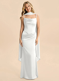 Azazie Sorrel Junior White Mermaid Ruched Stretch Satin Dress image1