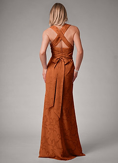 Azazie Luci Abiti da Damigella Abito Convertibile Sirena in Burnout Floreale Plissettato Arancia Bruciata image2