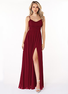 Azazie Yanelie Bridesmaid Dresses Burgundy A-Line Scoop Pleated Chiffon Dress image2