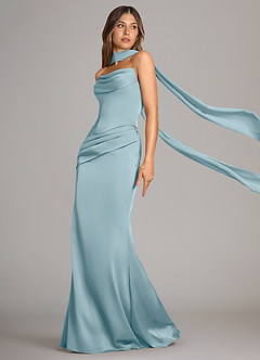 Azazie Sorrel Bridesmaid Dresses Moody Blue Mermaid Strapless Stretch Satin Convertible Dress image4