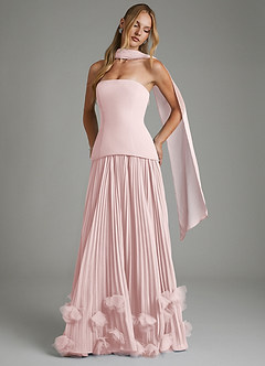 Azazie Alex Robes de demoiselle d'honneur Robe Trapèze en Mousseline de soie Corset Rose Pâle image3