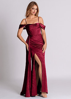 Azazie Amyra 신부 들러리 드레스 인어 오프 더 숄더 자카드 바닥 길이 드레스 image3