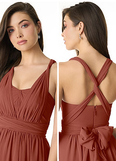 Azazie Olani Bridesmaid Dresses Auburn A-Line Off the Shoulder Chiffon Convertible Dress image5