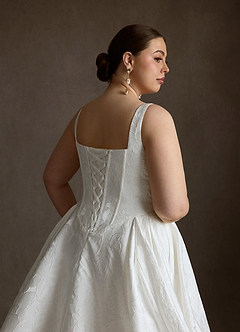 Azazie Delvina Wedding Dresses Diamond White Ball-Gown with Pockets Floral Jacquard Dress image12