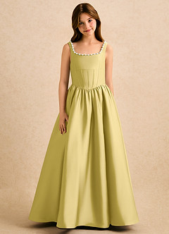 Azazie Enid Girls Formal Blumenmädchenkleider A-Linie Mit Perlen Stretch-Satin Kleid Kanarienvogel image5