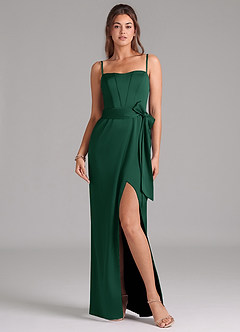 Azazie Jamie Brautjungfernkleider Wandelbar A-Linie Schulterfrei Stretch-Satin Kleid Dunkelgrün image8