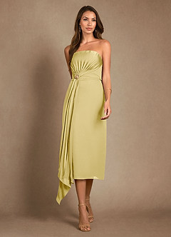 Azazie Dinanta Mother of the Bride Dresses Lemon Sorbet Column Pleated Chiffon Dress image6