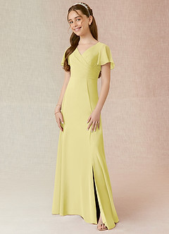 Azazie Induh Junior Lemon Sorbet A-Line Ruched Chiffon Dress image1
