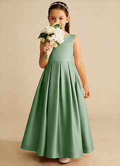 Azazie Cailee Flower Girl Dresses Matcha Ball-Gown Pleated Matte Satin Dress image3