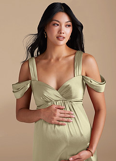 Azazie Rhea Brautjungfernkleider für Schwangere A-Linie Plissee Metallischer Satin Bodenlänge Kleid image3