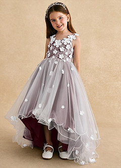 Azazie Celia Flower Girl Dresses Sangria A-Line Lace Tulle Dress image6