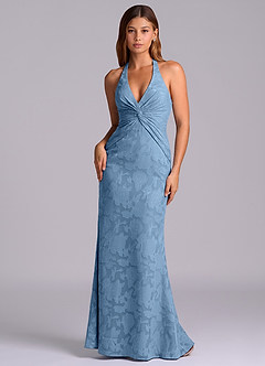 Azazie Valerie 신부 들러리 드레스 인어 주름진 플로럴 번아웃 바닥 길이 드레스 image1