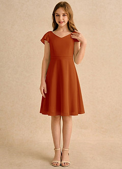 Azazie Narin Girls Formal Flower Girl Dresses Paprika A-Line with Sleeves Chiffon Dress image4