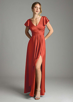 Azazie Omari Bridesmaid Dresses Rust A-Line Stretch Satin Dress image1