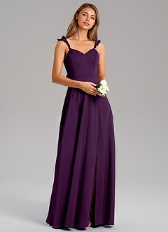 Azazie Everett Bridesmaid Dresses Grape A-Line Stretch Satin Dress image1