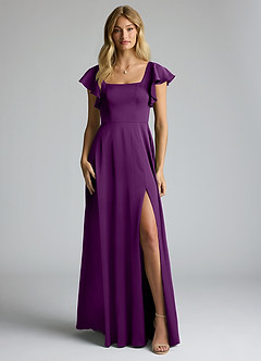 Azazie Bondi Bridesmaid Dresses Grape A-Line Bow Stretch Satin Dress image9
