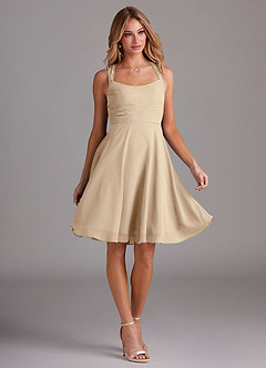 Azazie Vina Bridesmaid Dresses Champagne A-Line Lace Chiffon Dress image5